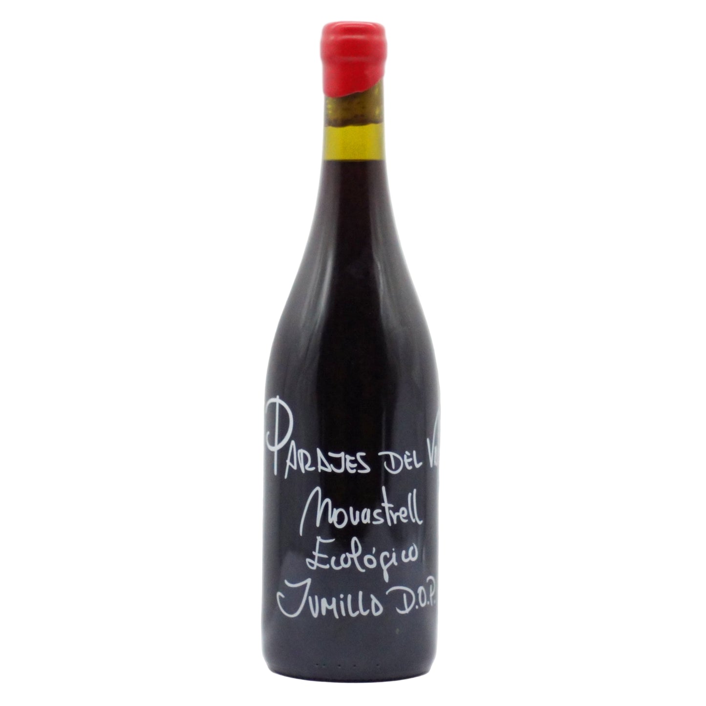 A bottle of Parajes Del Valle Monastrell Ecologico wine with a label that includes the name of the wine and the region 'Jumilla DOP'.