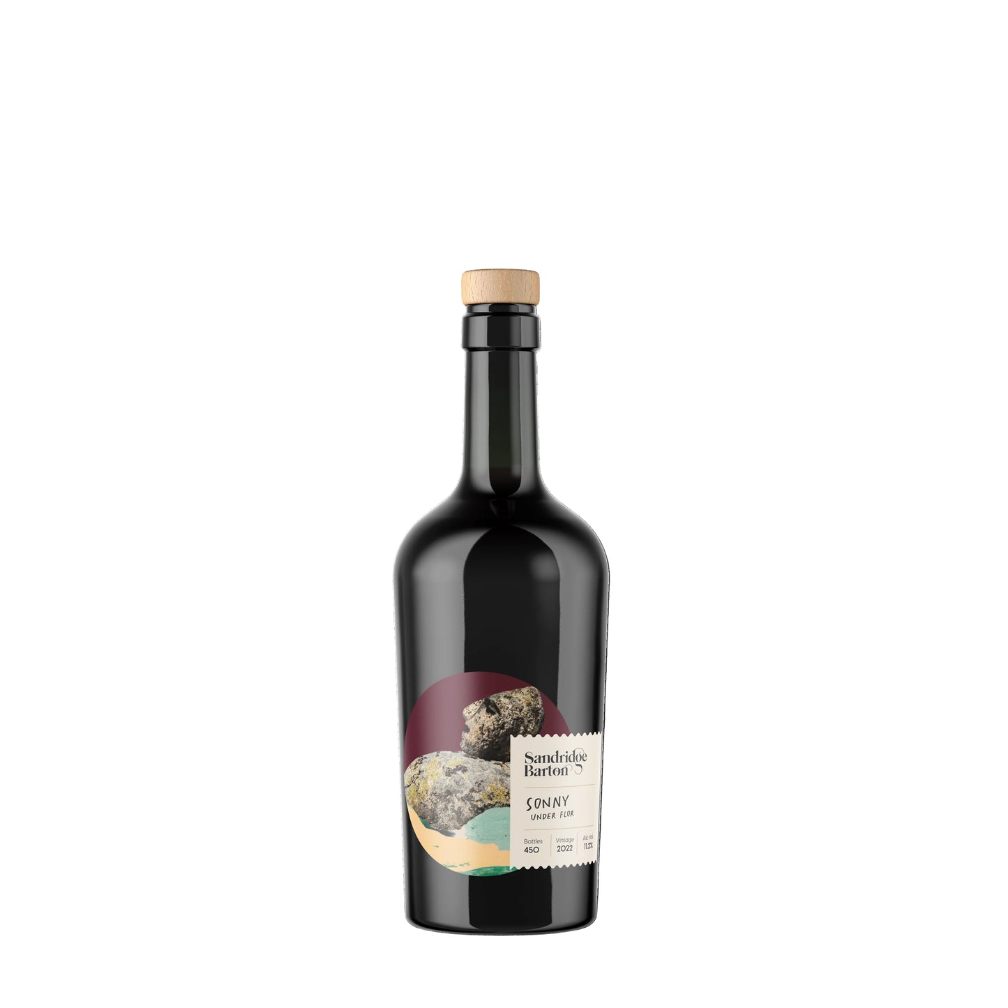 Bottle of wine with a label on a white background