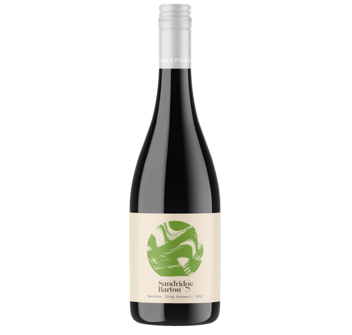 Bottle of Sandridge Barton Bacchus with a green abstract design on label