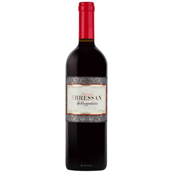 Bottle of Bressan 2018 with red foil and ornate label.
