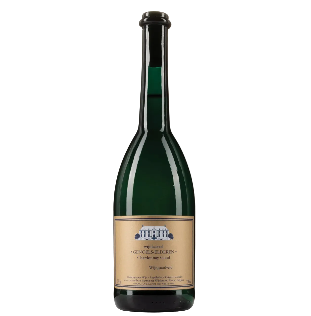 Wine bottle with a label on a white background