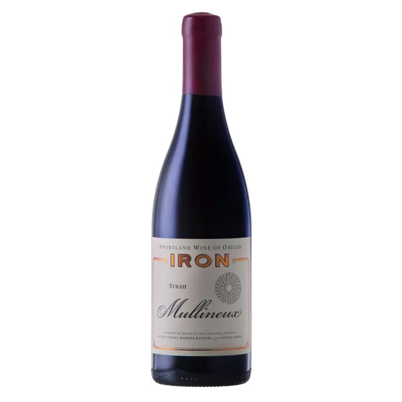 Bottle of Mullineux Swartland Syrah 'Iron' against a white background