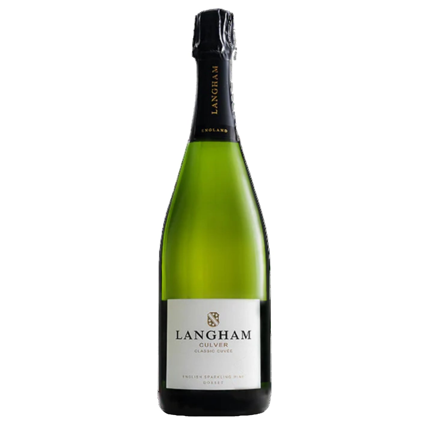 Bottle of Langham Culver sparkling wine on a white background