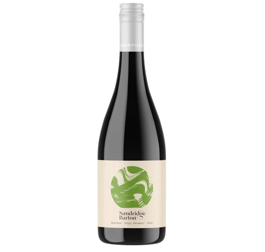 Bottle of Sandridge Barton Bacchus with a green abstract design on label