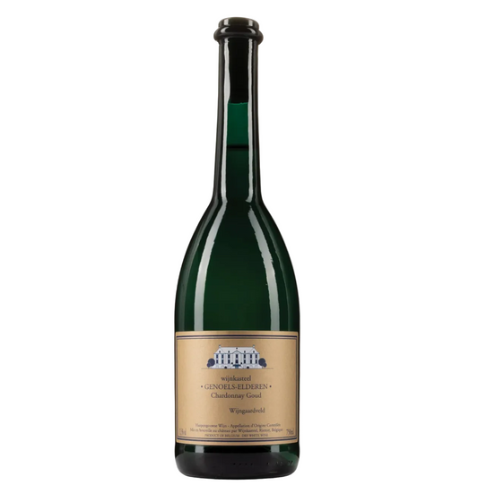 Wine bottle with a label on a white background