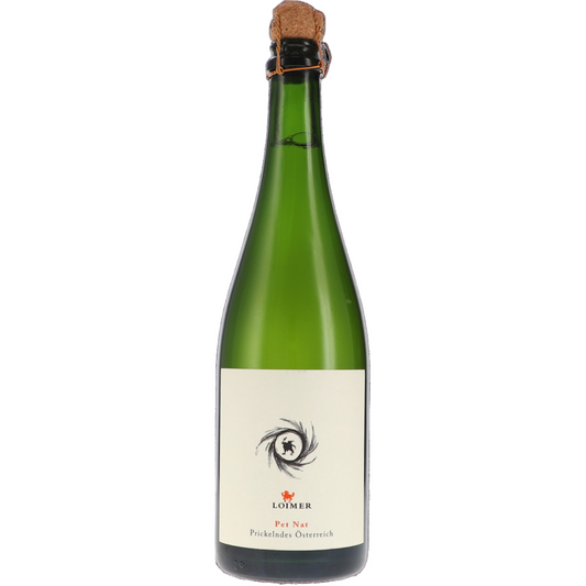 Green glass Champagne bottle with exposed cork on a white background. 