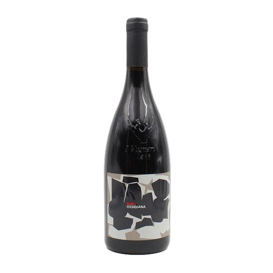 Wine bottle with a black and white label on a white background