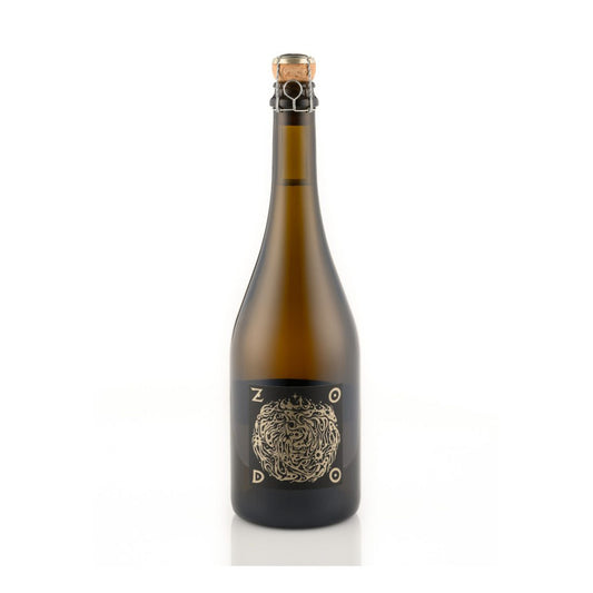 Bottle of Sugrue 'Zodo' 2017 with an exposed cork on a white background